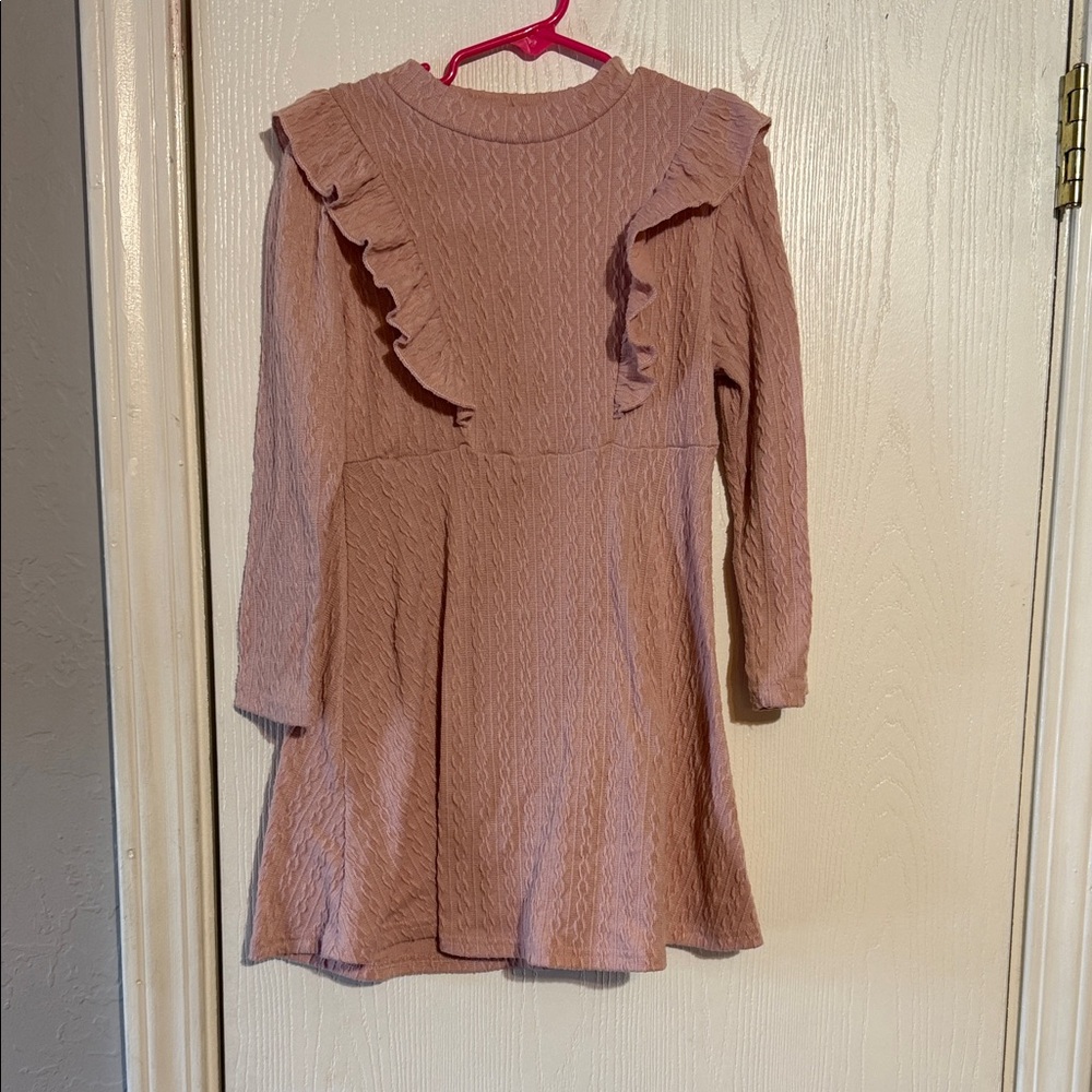SHEIN Pink Textured Kids Dress with Ruffles